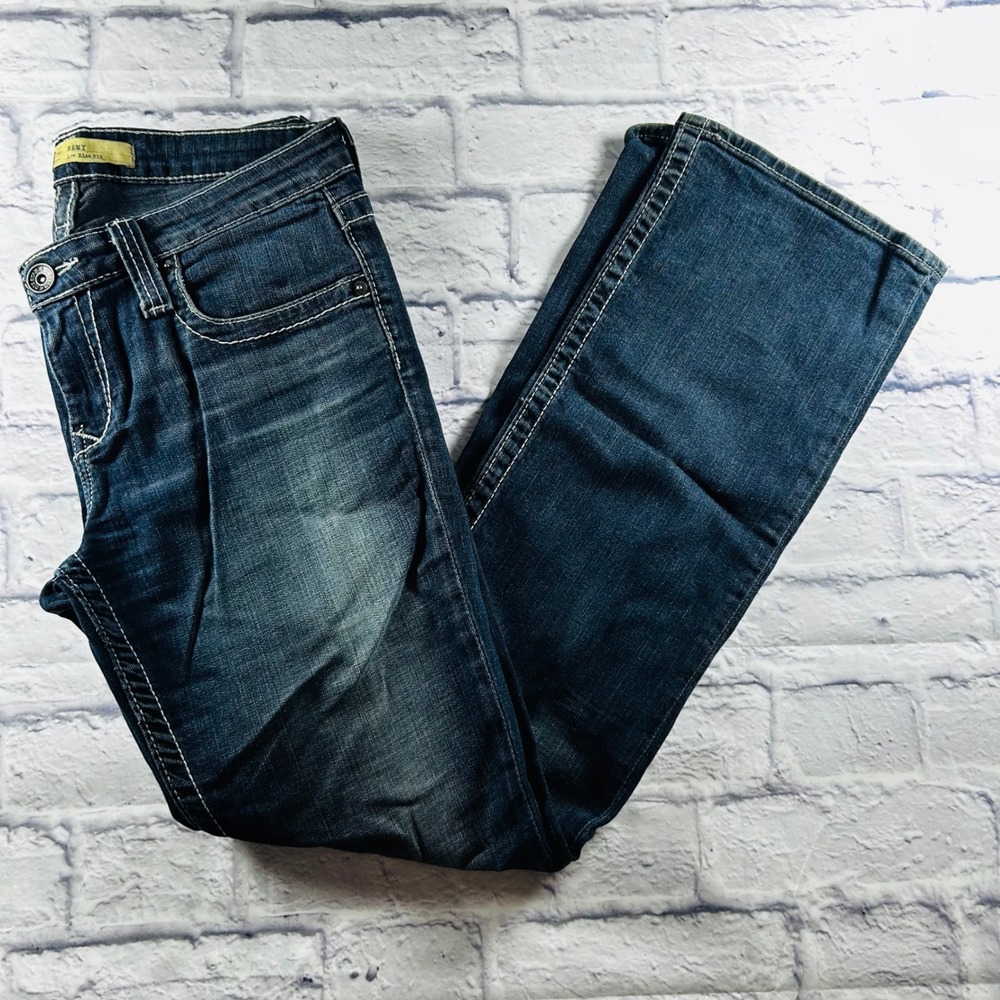 Big Star Remy Low Rise Slim Fit Blue Jeans Womens 31R Dark Wash Contrast Stitch